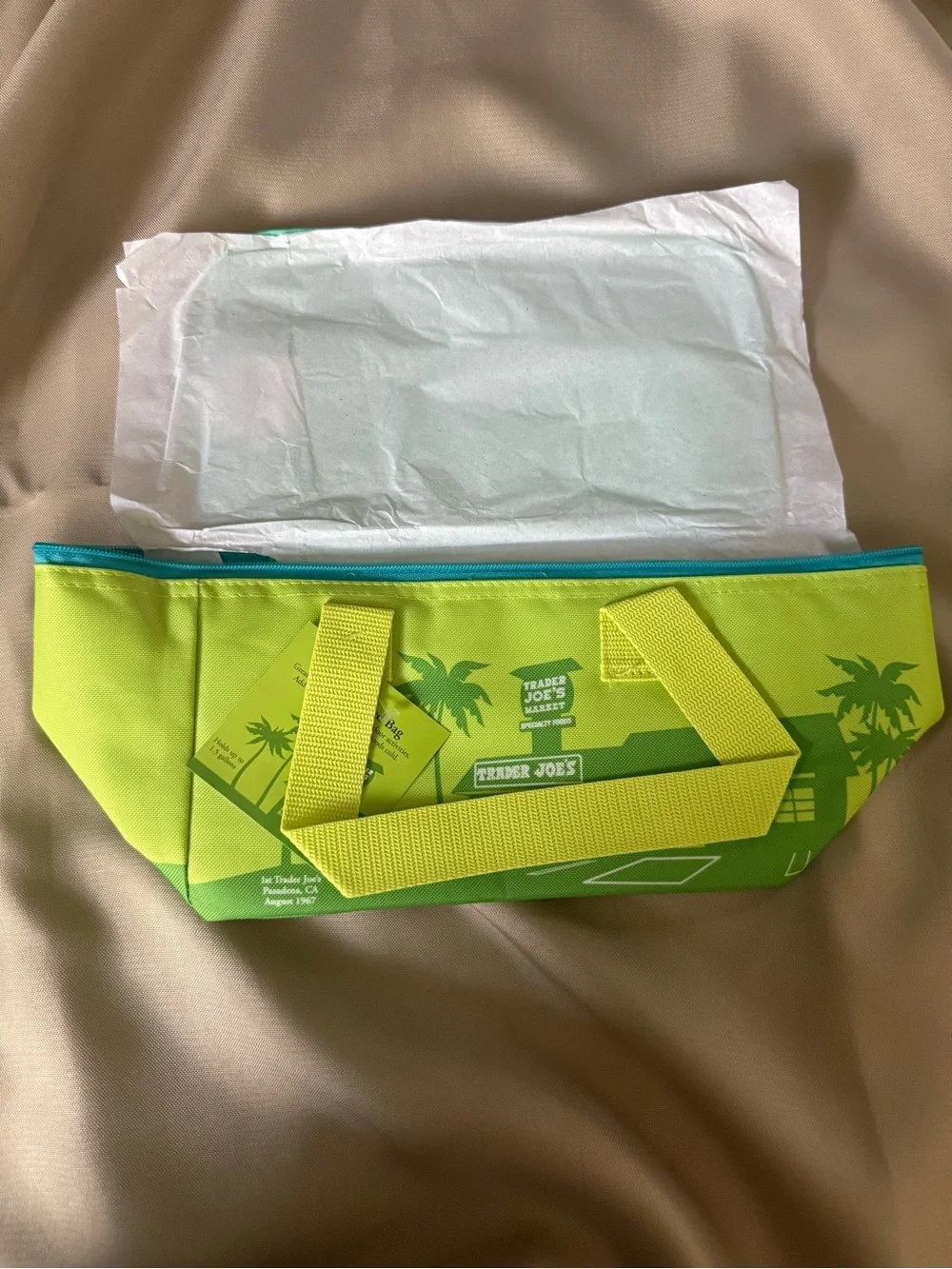 Trader Joe's Lime Green Cooler Bag with Turquoise Zipper